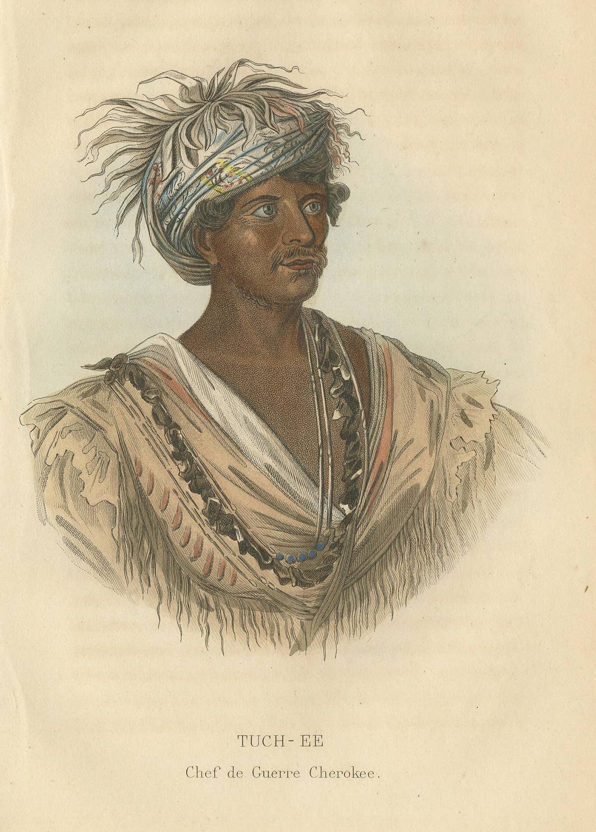 Antique Print of a Chief Warrior of the Cherokee by Prichard, 1843