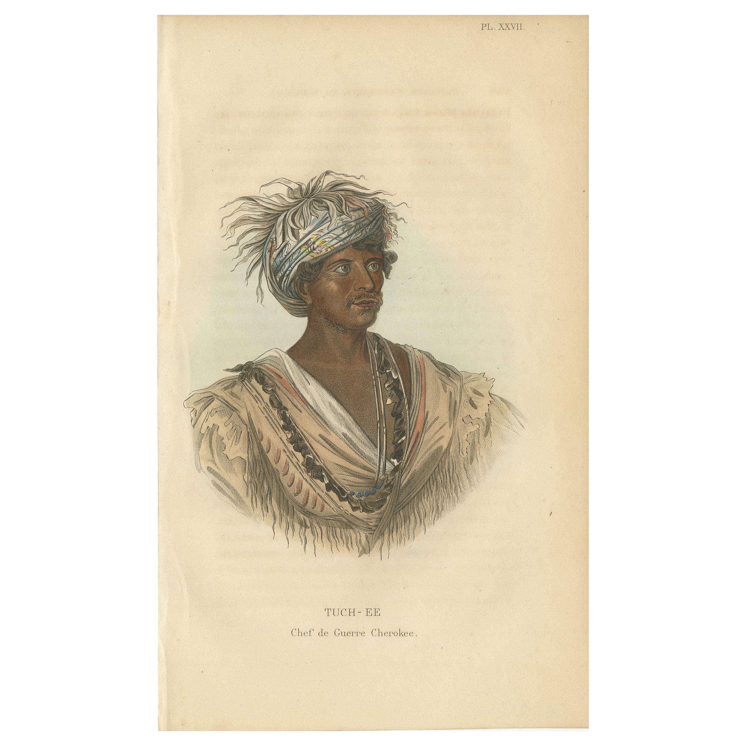 Antique Print of a Chief Warrior of the Cherokee by Prichard, 1843