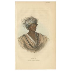 Stampa antica di un capo guerriero dei Cherokee di Prichard, 1843