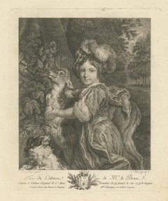 Antique Print of a Child, Deer and a Dog by Le Brun 1792