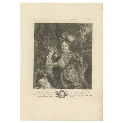 Antique Print of a Child, Deer and a Dog by Le Brun 1792
