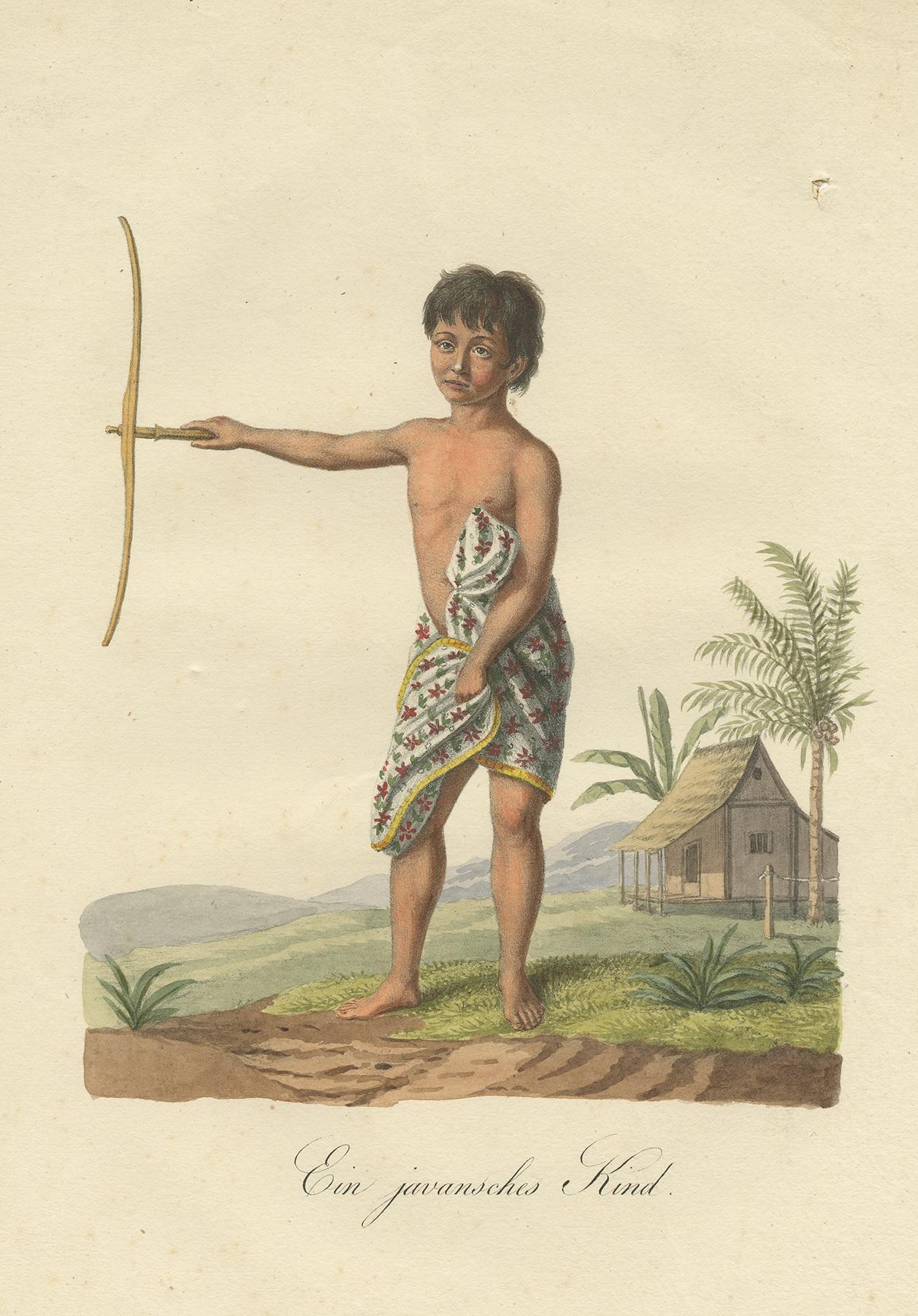 Antique Print of a Child from Java by Hurter 'circa 1830' In Good Condition For Sale In Langweer, NL