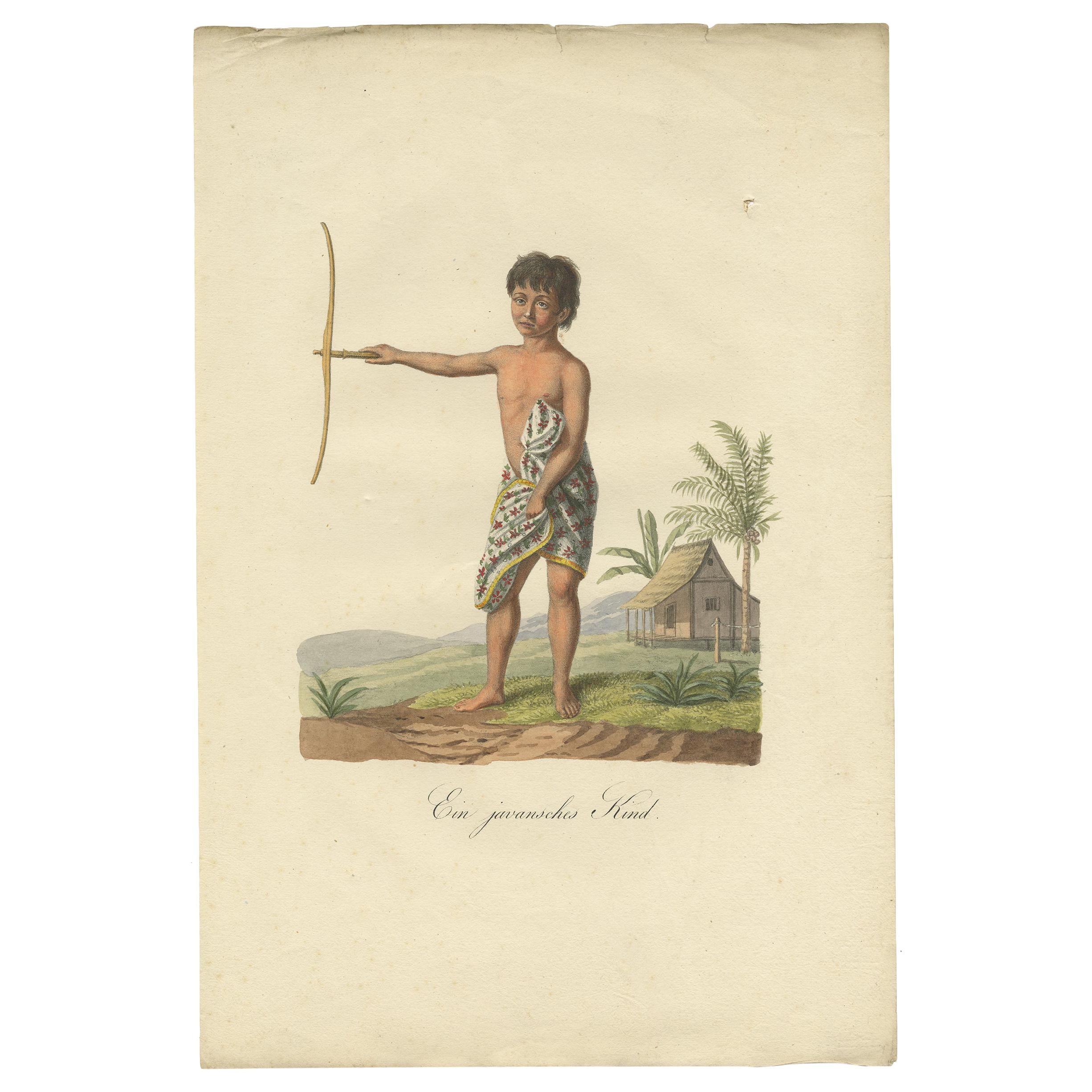 Impression ancienne d'un enfant de Java par Hurter 'circa 1830'