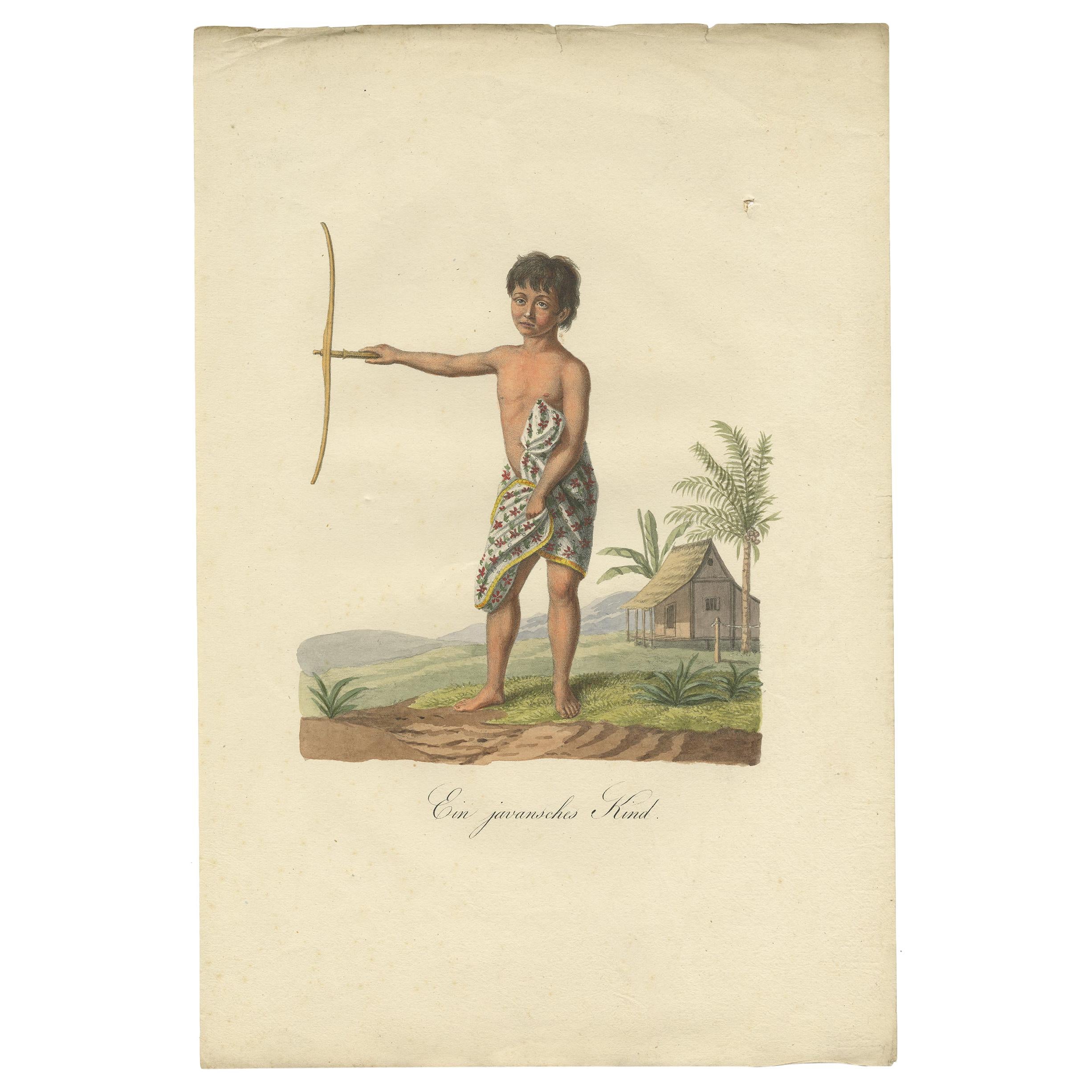 Stampa antica di un bambino di Giava di Hurter "circa 1830 in vendita