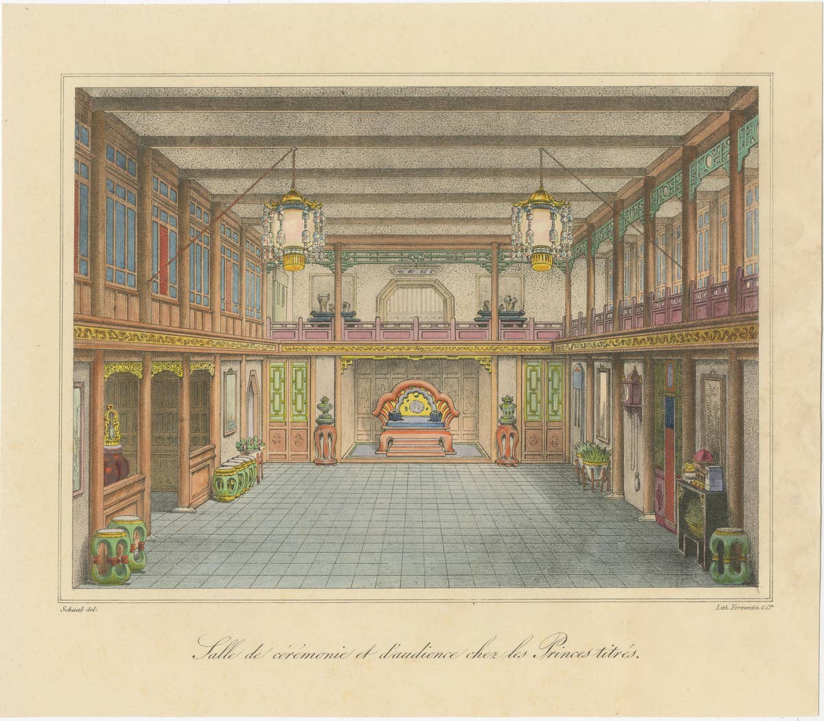 Antique Print of a Chinese Ceremonial and Audience Hall