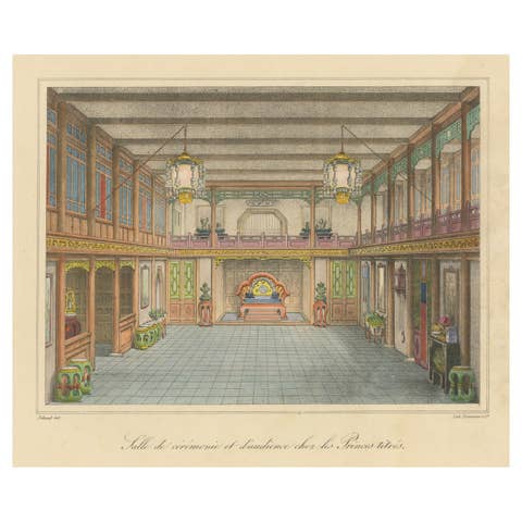 Antique Print of a Chinese Ceremonial and Audience Hall