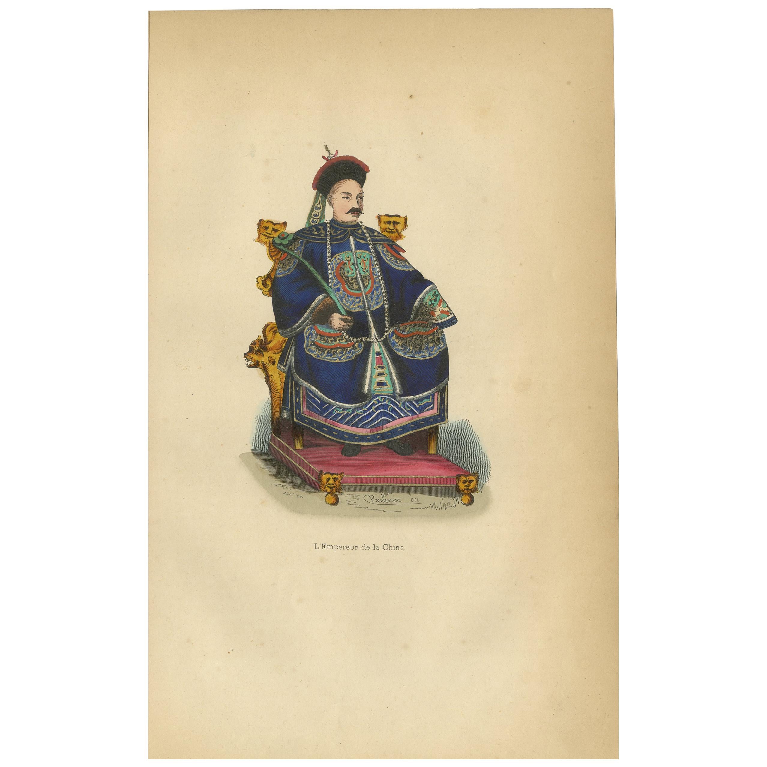 Antique Print of a Chinese Emperor by Wahlen, '1843'