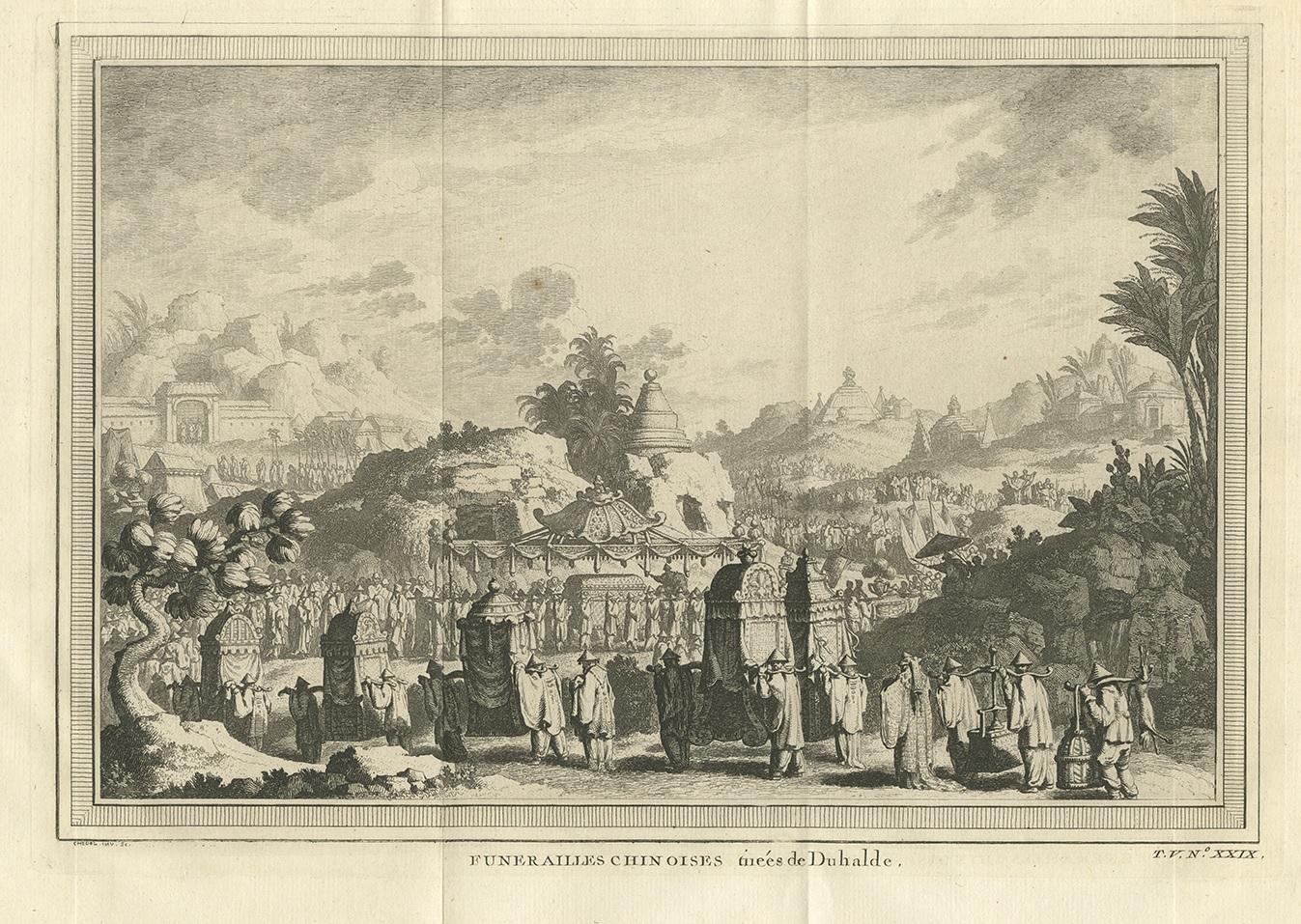 Antique Print of a Chinese Funeral by Chedel In Good Condition For Sale In Langweer, NL