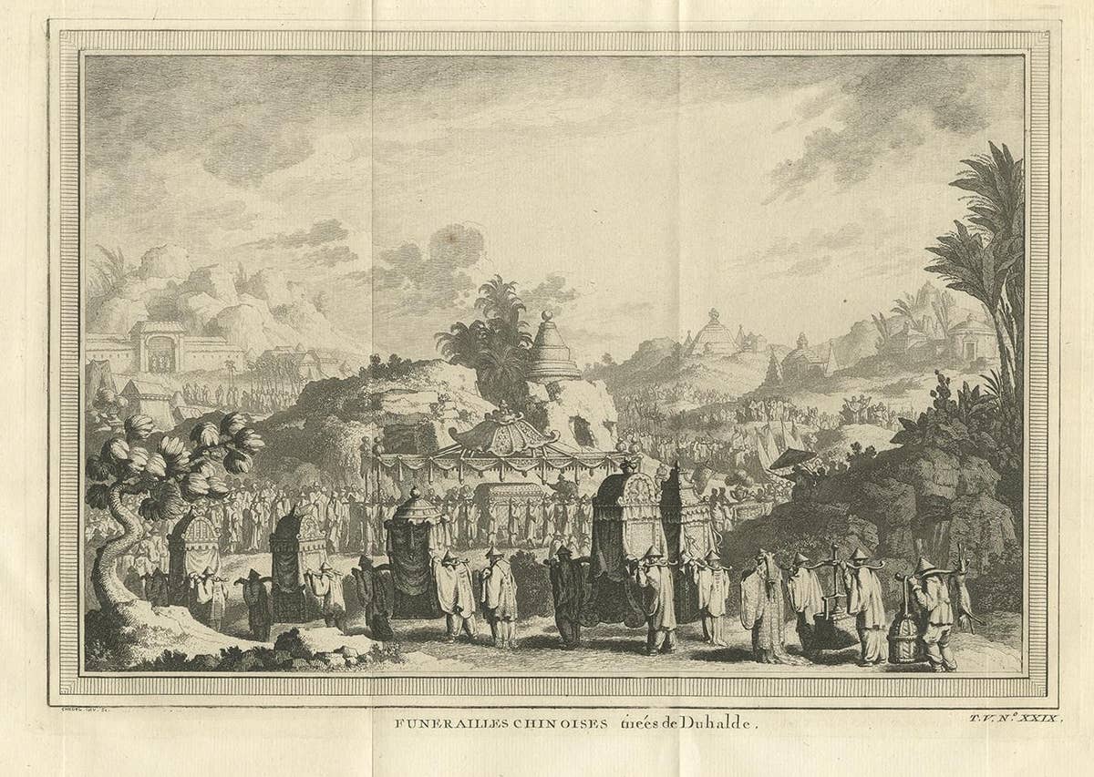 Antique Print of a Chinese Funeral by Chedel