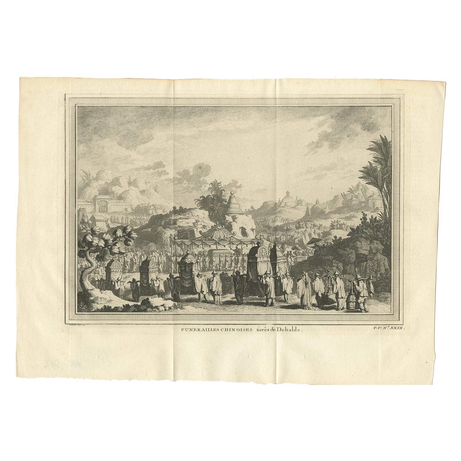 Antique Print of a Chinese Funeral by Chedel For Sale
