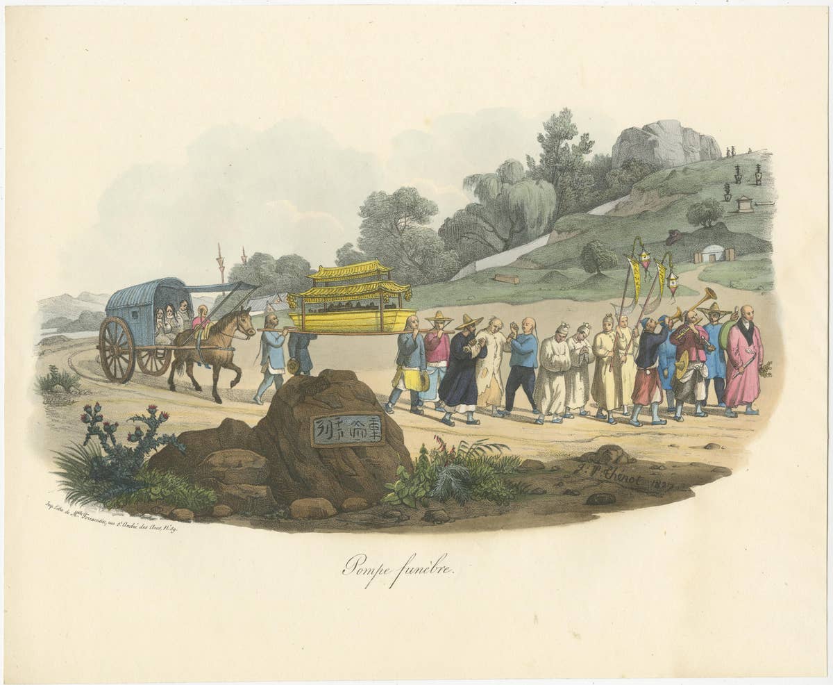 Antique Print of a Chinese Funeral