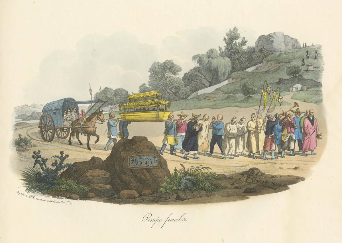Antique Print of a Chinese Funeral