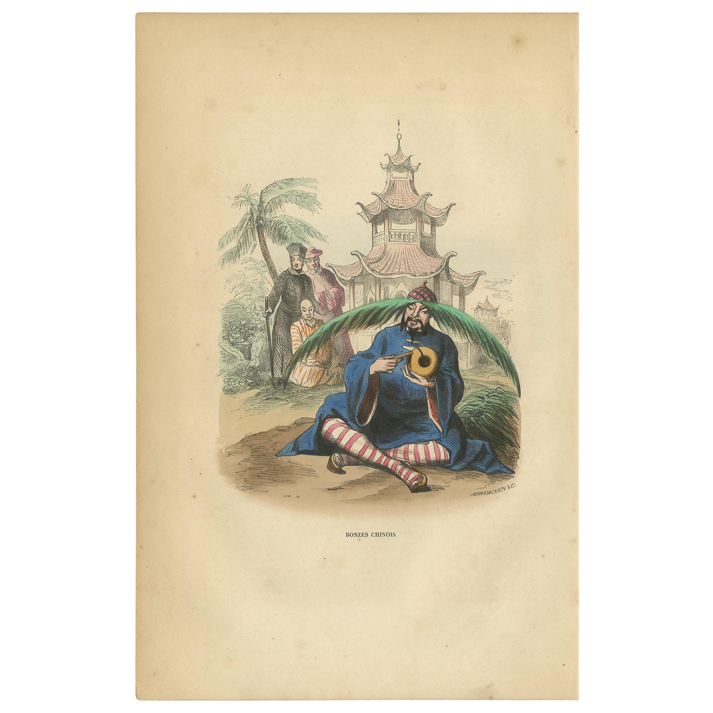 Antique Print of a Chinese Man by Wahlen, 1843 For Sale