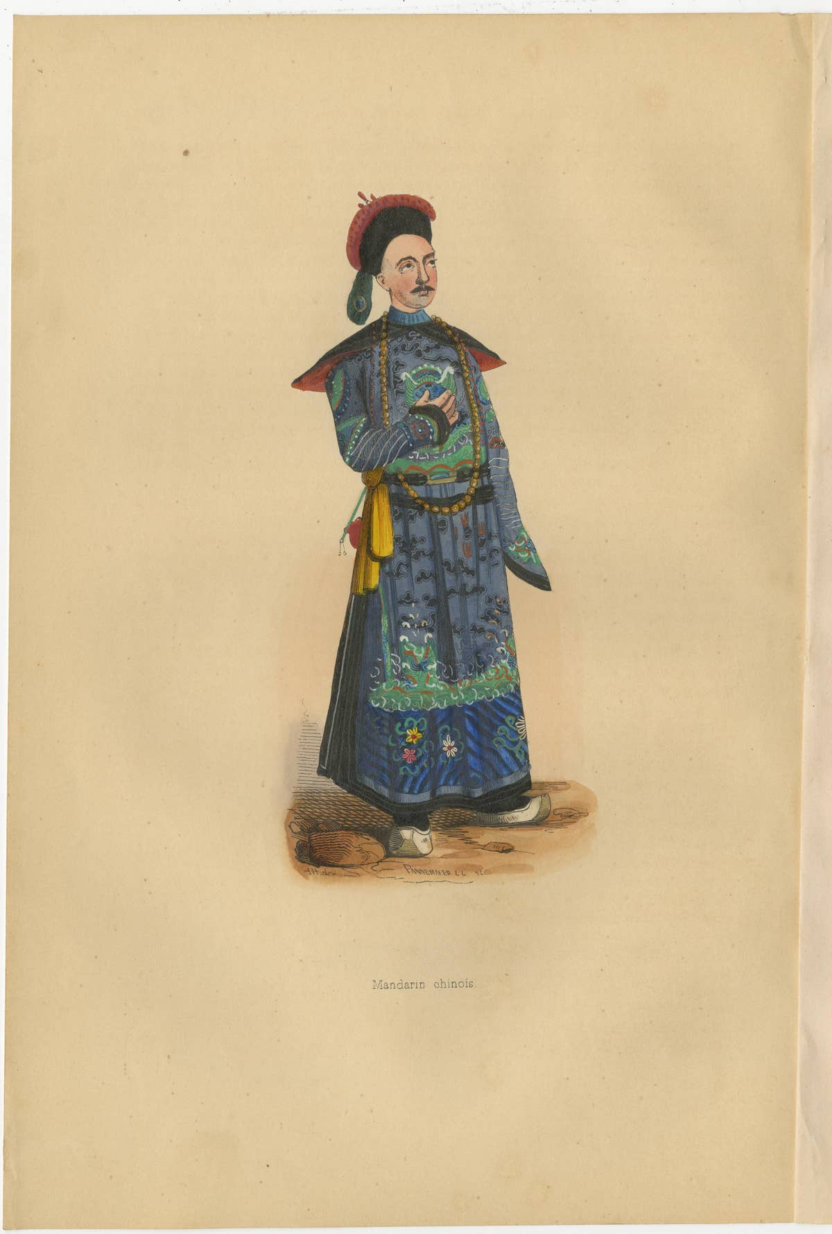 Antique Print of a Chinese Man 'Mandarin' by Wahlen, '1843'