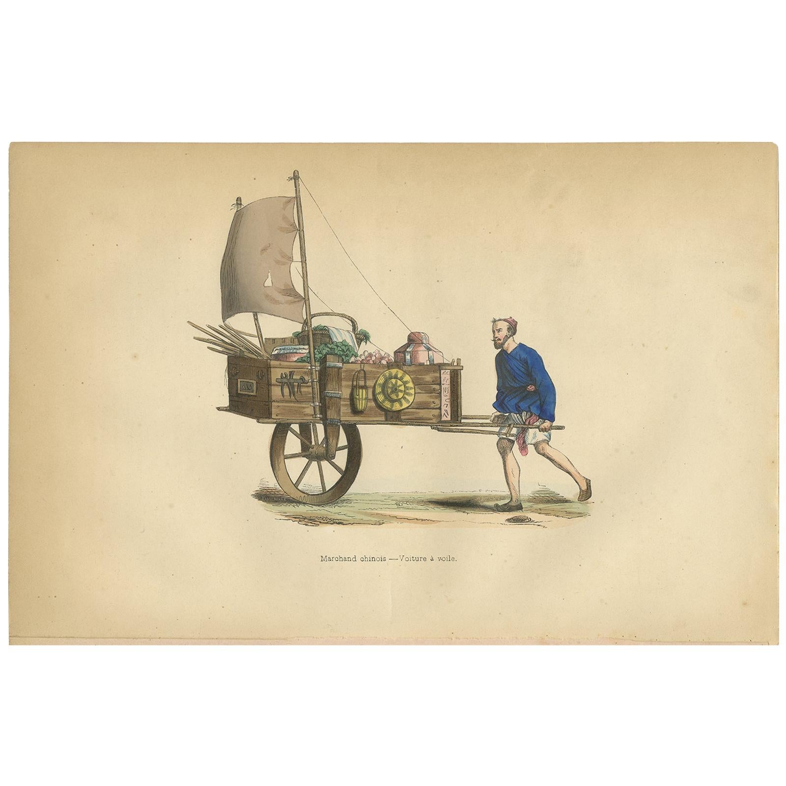Antique Print of a Chinese Merchant by Wahlen '1843' For Sale