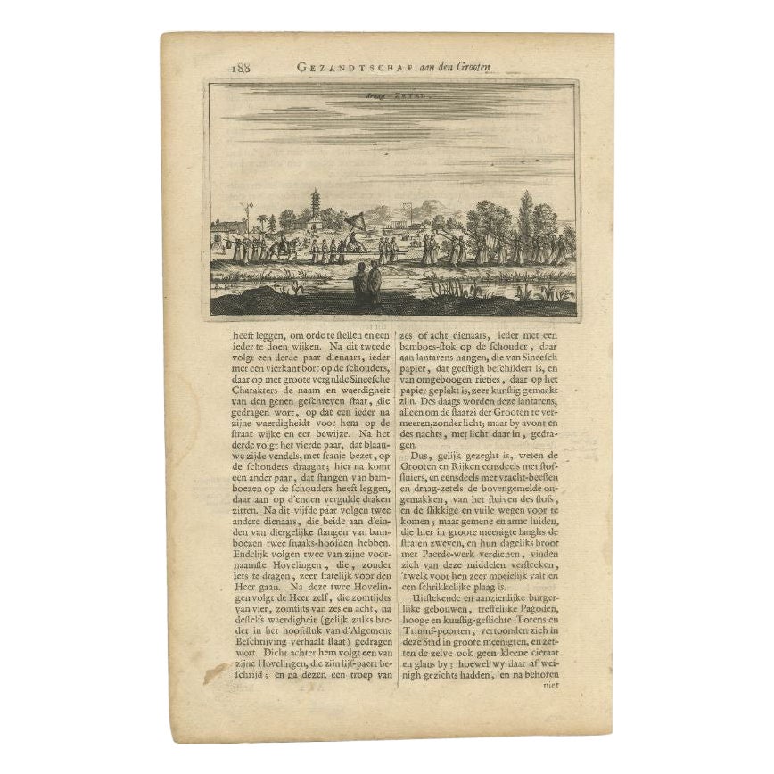 Antiker Druck eines chinesischen Beamten in einem Sedan-Stuhl von Nieuhof, 1665
