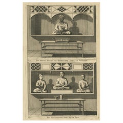 Antique Print of a Chinese Temple and Chinese Deity Calamija by Valentijn, 1726