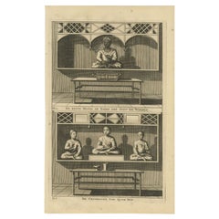 Impression ancienne d'un temple chinois et d'une divinité chinoise Calamija par Valentijn, 1726