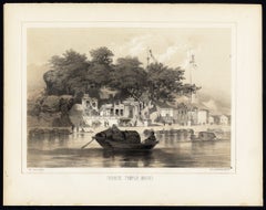 Antique Print of a Chinese Temple in Macao or Macau, 1856