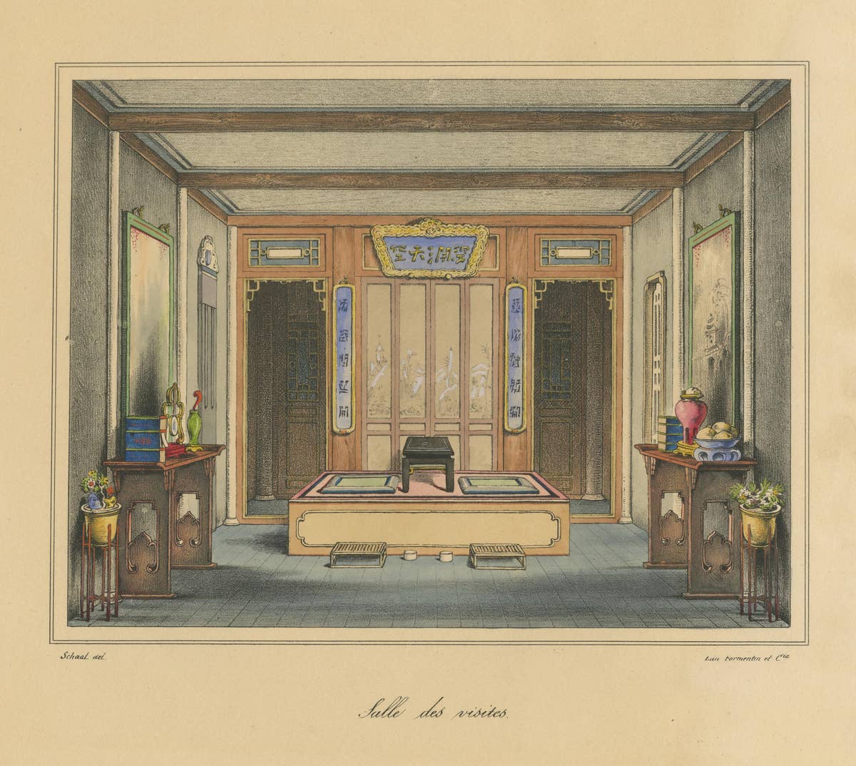 Antique Print of a Chinese Visiting Room, 1830