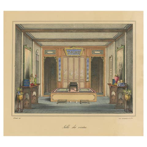Antique Print of a Chinese Visiting Room, 1830