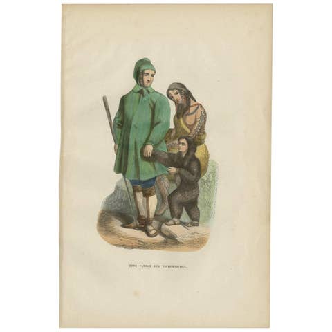 Antique Print of a Chuckchi Family by H. Berghaus, 1855