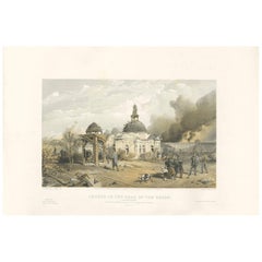 Grabado antiguo de una iglesia "Guerra de Crimea" por W. Simpson, 1855