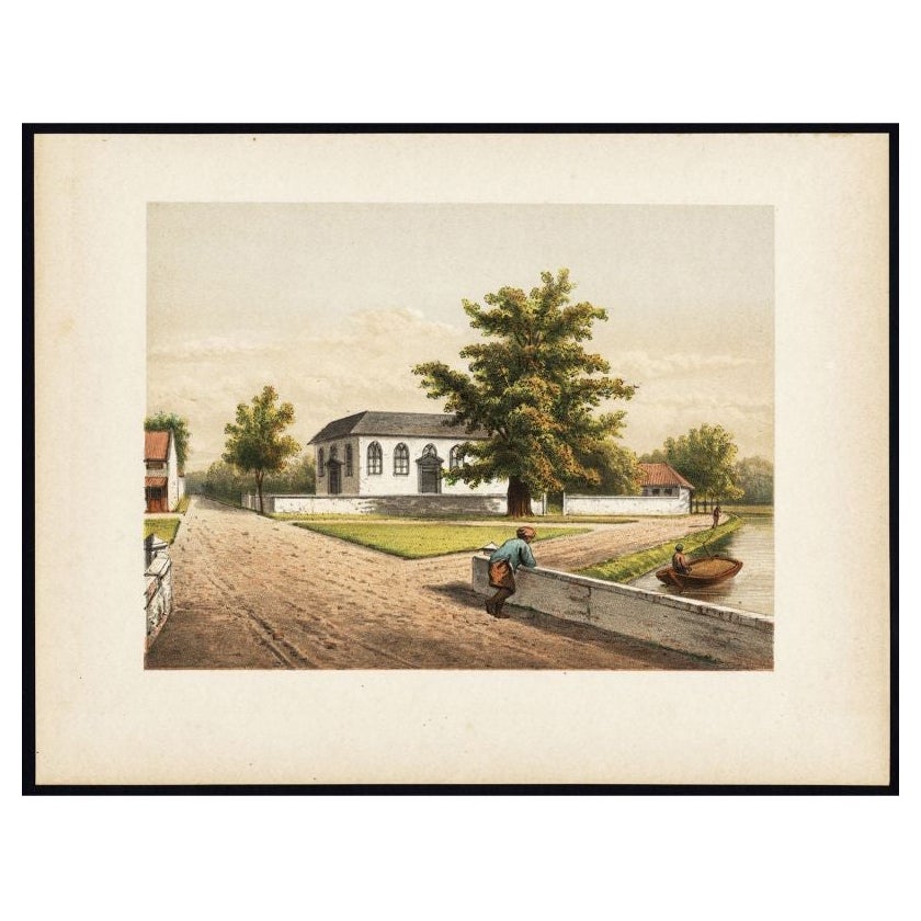 Antiker Druck einer Kirche in Batavia (Jakarta), Indonesien, 1888
