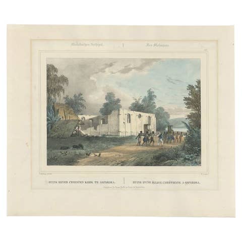 Antique Print of a Church in Saparoea, Indonesia, circa 1845