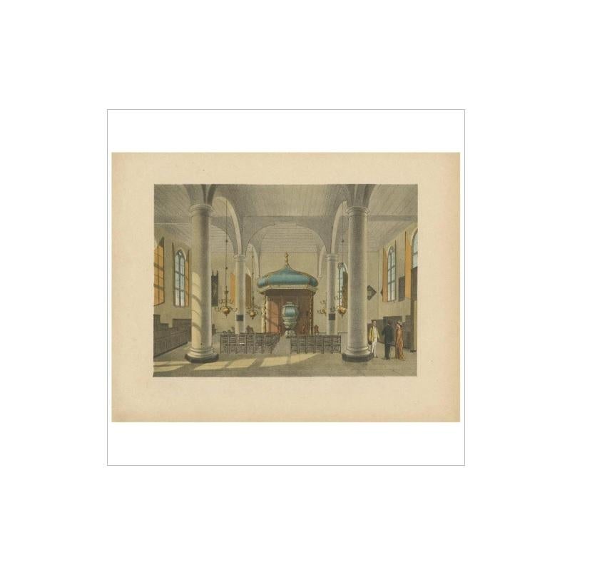 Antique print of a church interior in Batavia / Jakarta on Java, Indonesia. This print originates from 'Het Kamerlid van Berkestein in Nederlandsch-Indie.', (translation: van Berkestein, member of the Dutch Parliament in the Dutch East-Indies.) by