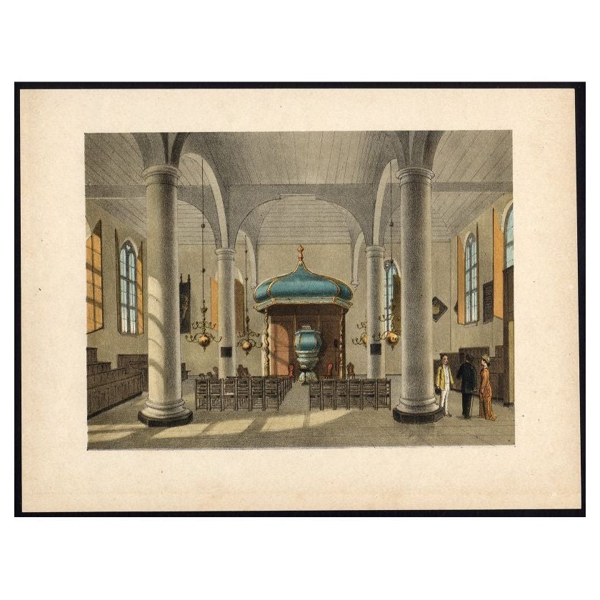 Antiker Druck eines Kircheninterieurs in Batavia (Jakarta), Indonesien, 1888