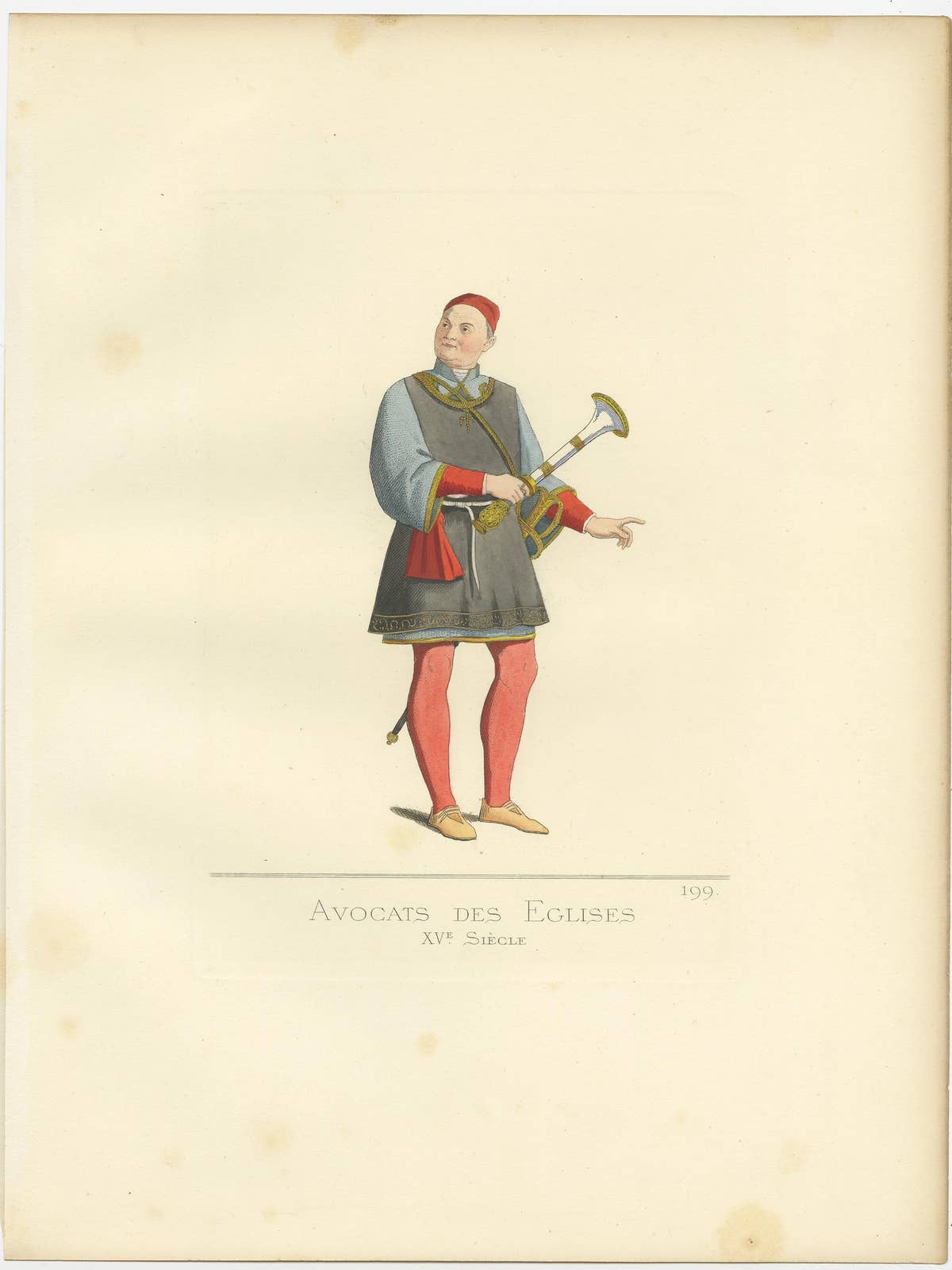 Antique Print of a Church Lawyer, 15th Century, by Bonnard, 1860