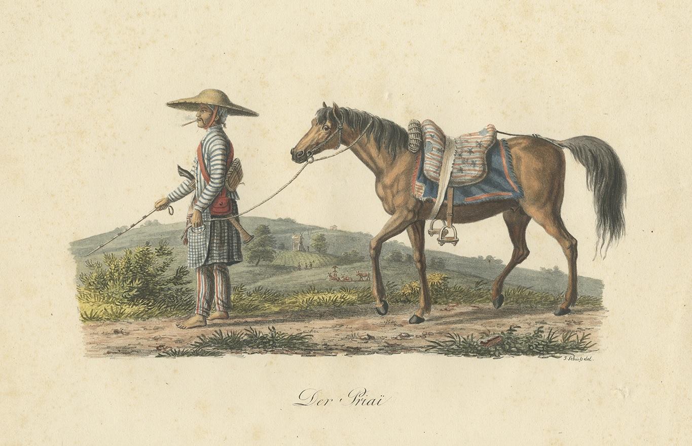 19th Century Antique Print of a Civil Servant from Java by Hurter 'circa 1830' For Sale