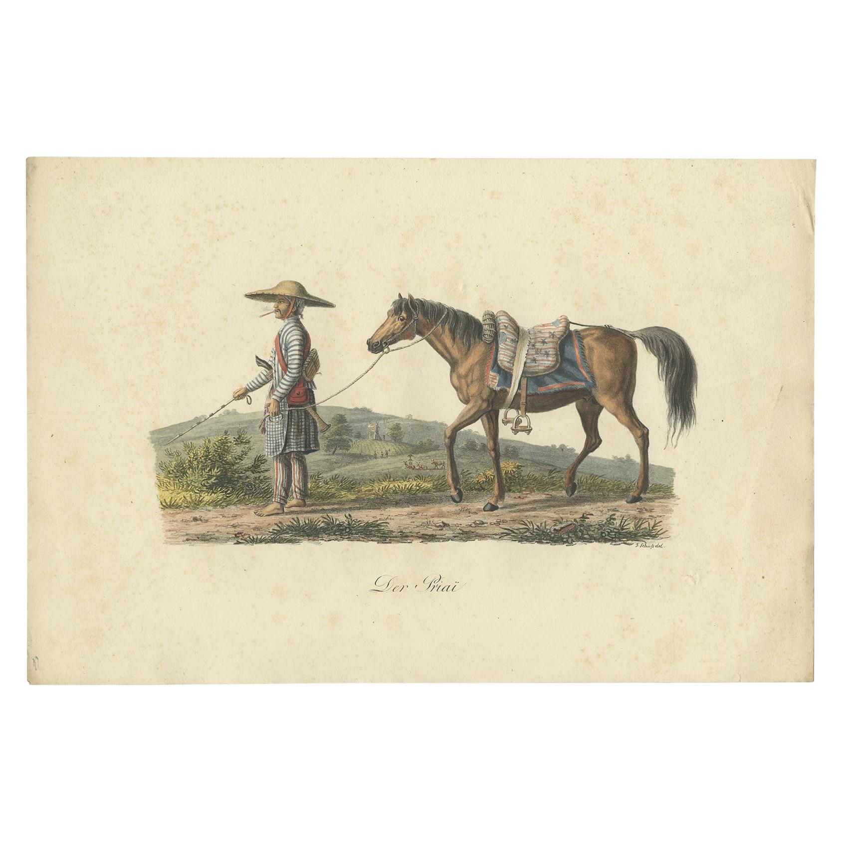 Antique Print of a Civil Servant from Java by Hurter 'circa 1830' For Sale