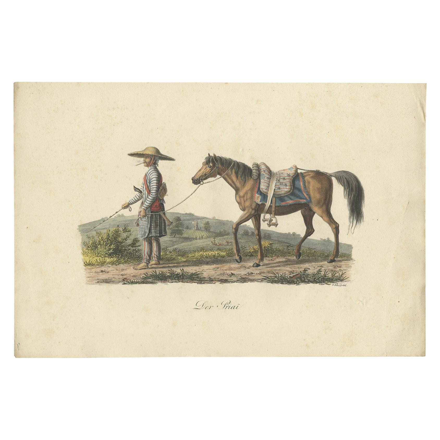 Stampa antica di un funzionario di Giava di Hurter "circa 1830