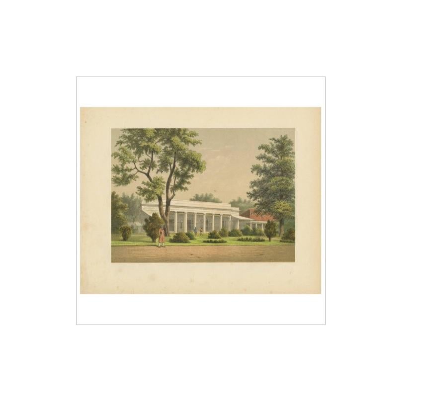 Impression ancienne d'une résidence coloniale à Batavia par M.T.H. Perelaer, 1888 Bon état - En vente à Langweer, NL