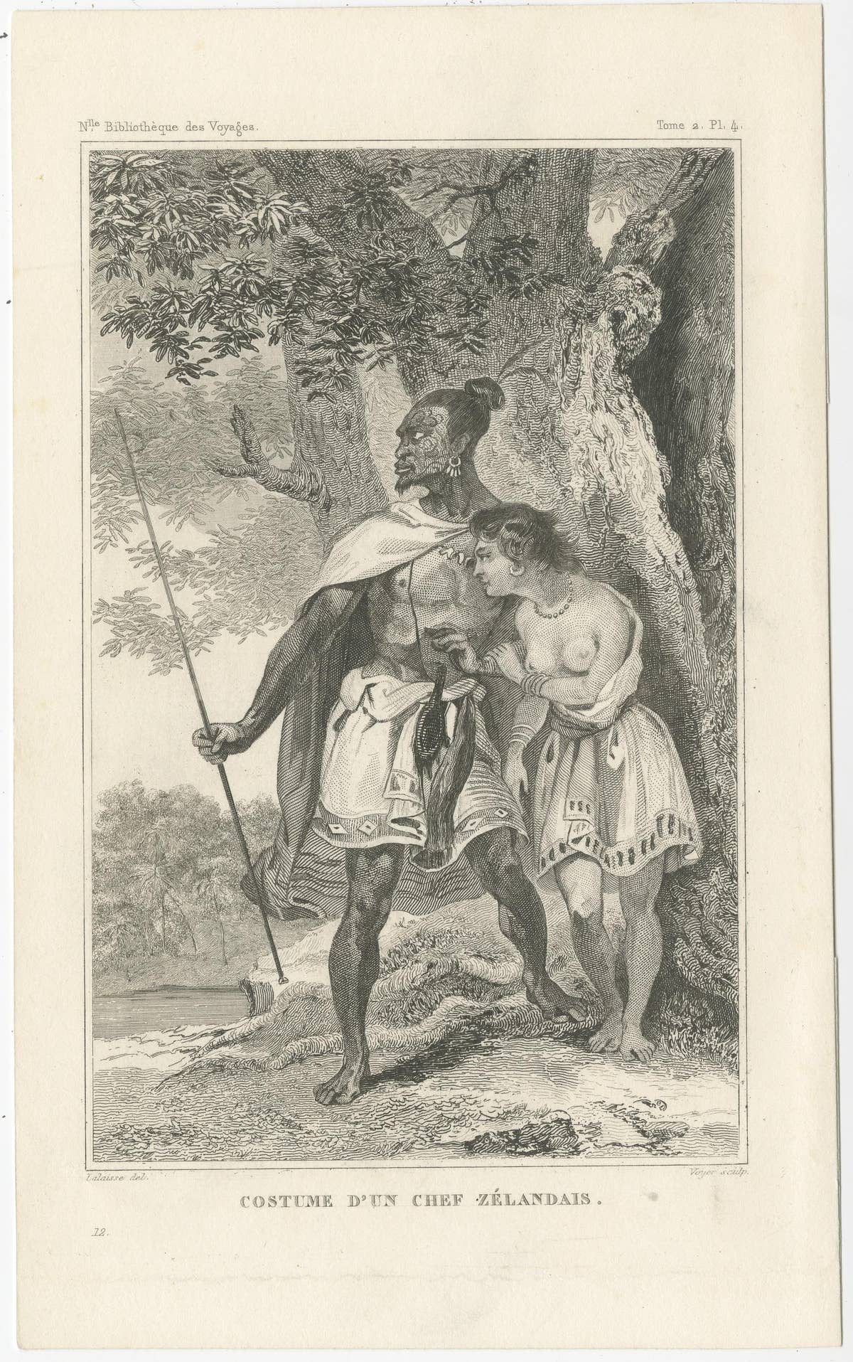 Antique Print of a Costume of a New Zealand Chief