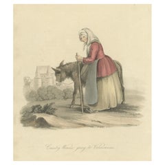 Impression ancienne d'une femme de campagne se rendant à Valenciennes en France, 1817