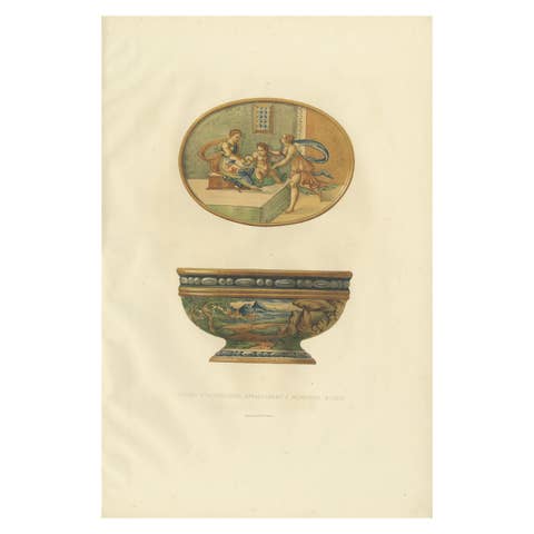 Italian Faience Coupe d’Accouchée – Antique Decorative Arts Lithograph 1869