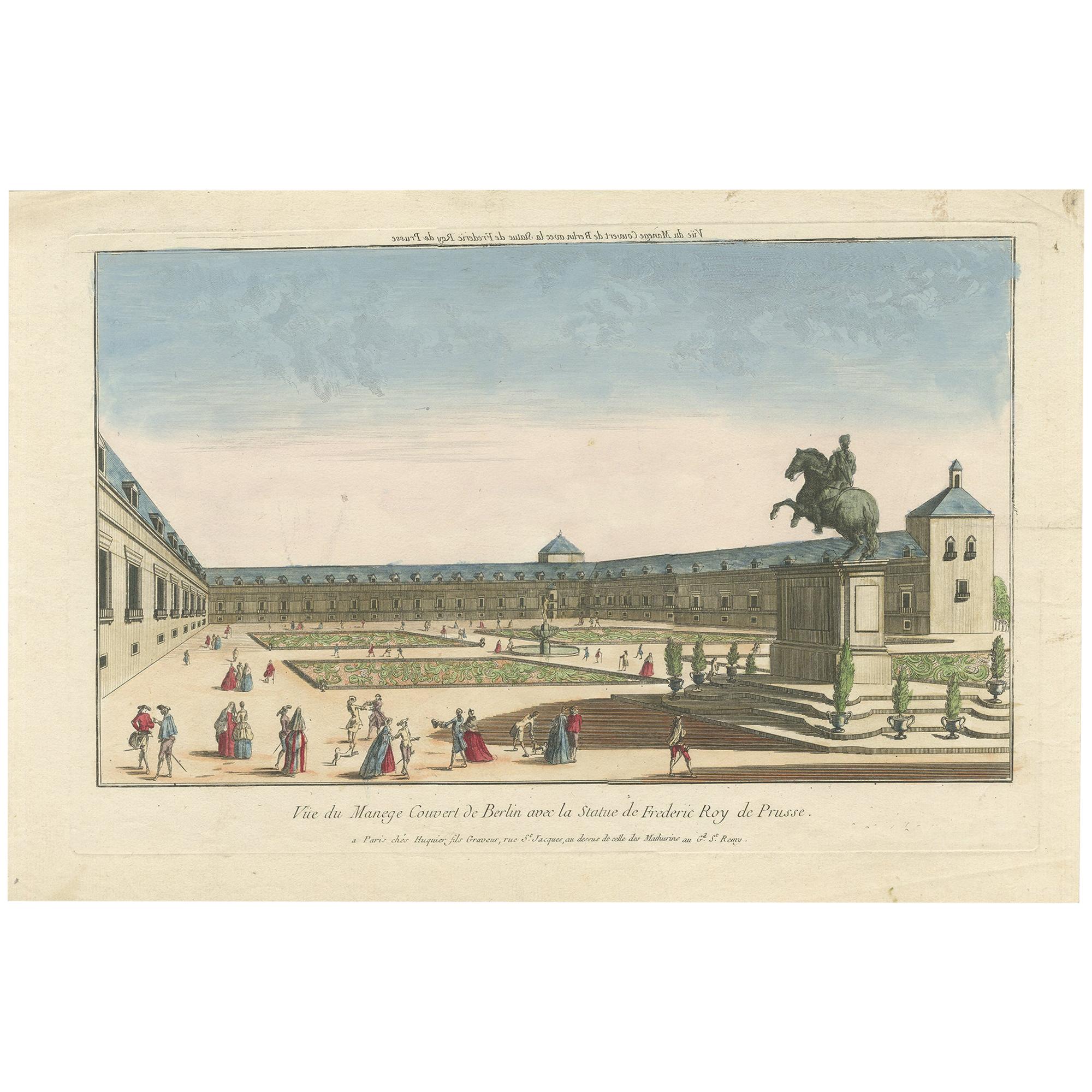 Antiker antiker Druck eines Hofes in Berlin von Huquier, um 1760