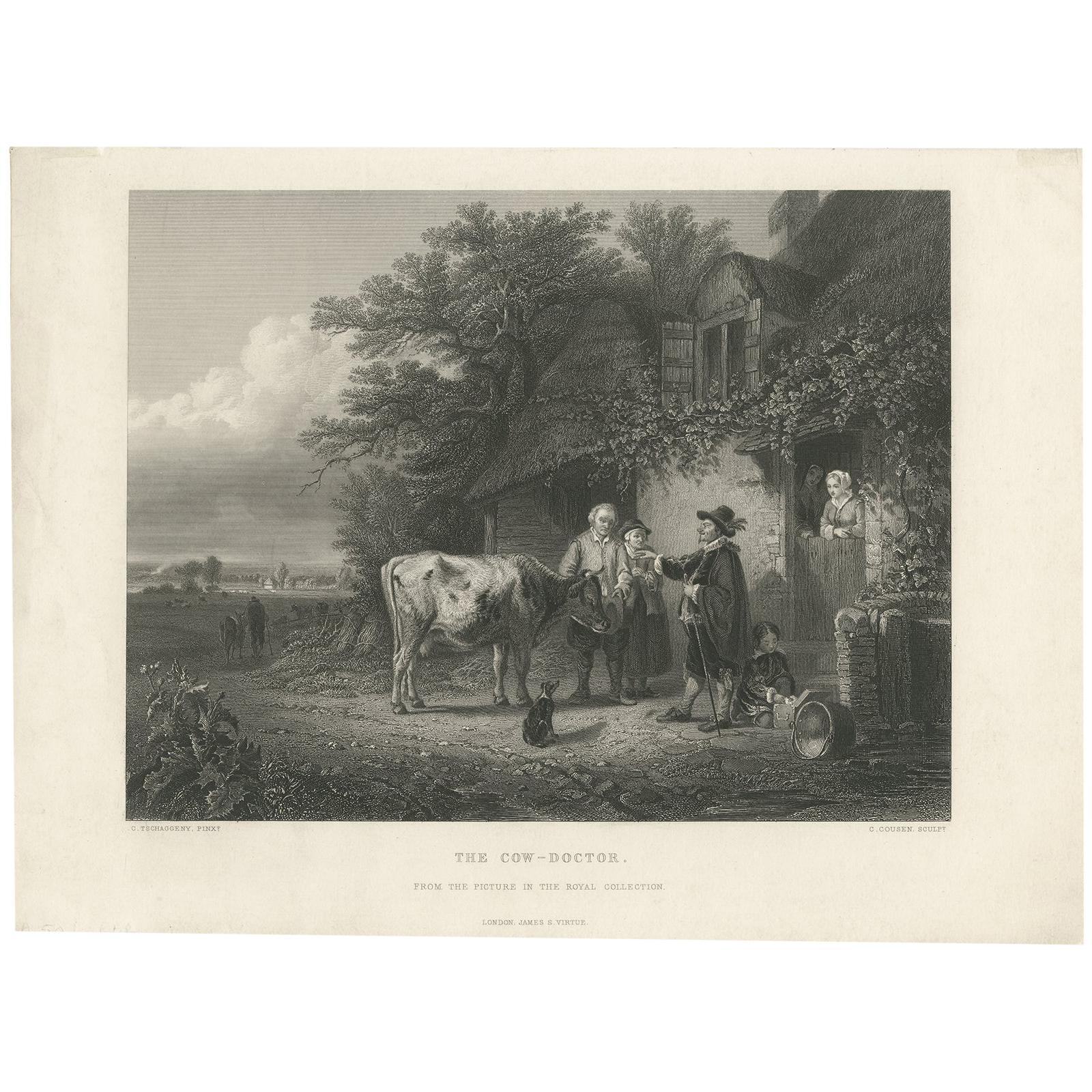 Stampa antica di un medico di mucca di Cousen, 1860 circa