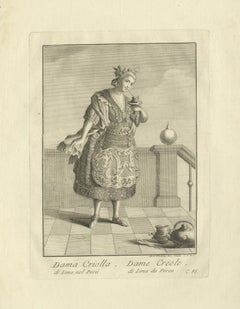 Antique Print of a Creole Lady Drinking Chocolate in Lima, Peru, c.1796