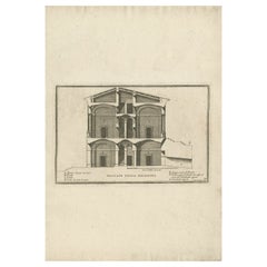 Antique Print of a Cross-Section of a Building in Rome by De Rossi, C.1710