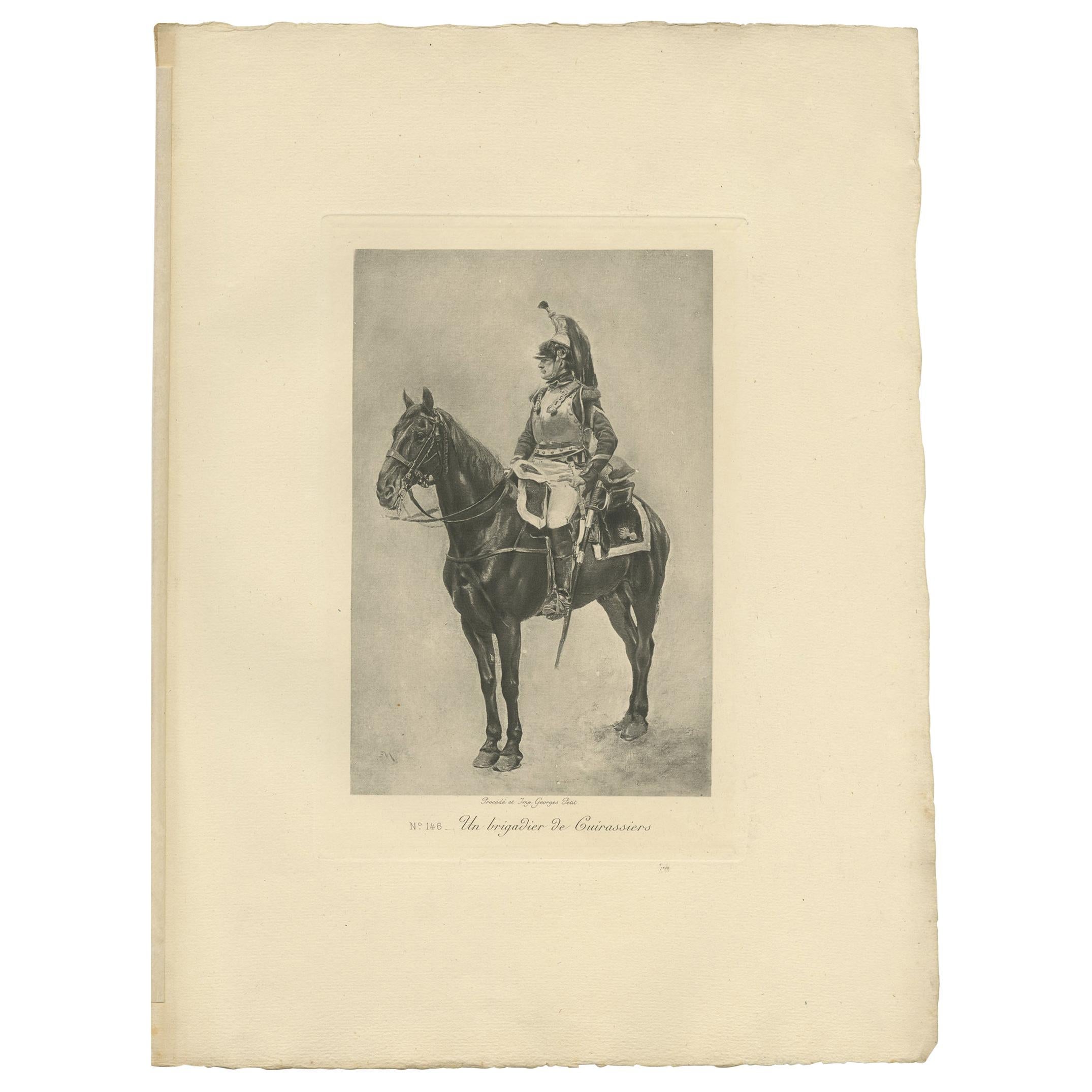 Antique Print of a Cuirassier Brigadier by Petit 'c.1890'