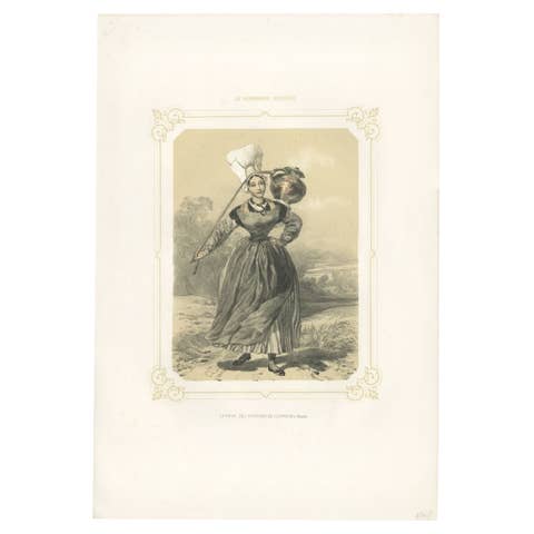 Antique Print of a Dairy Farmer from the Region of Coutances by Charpentier