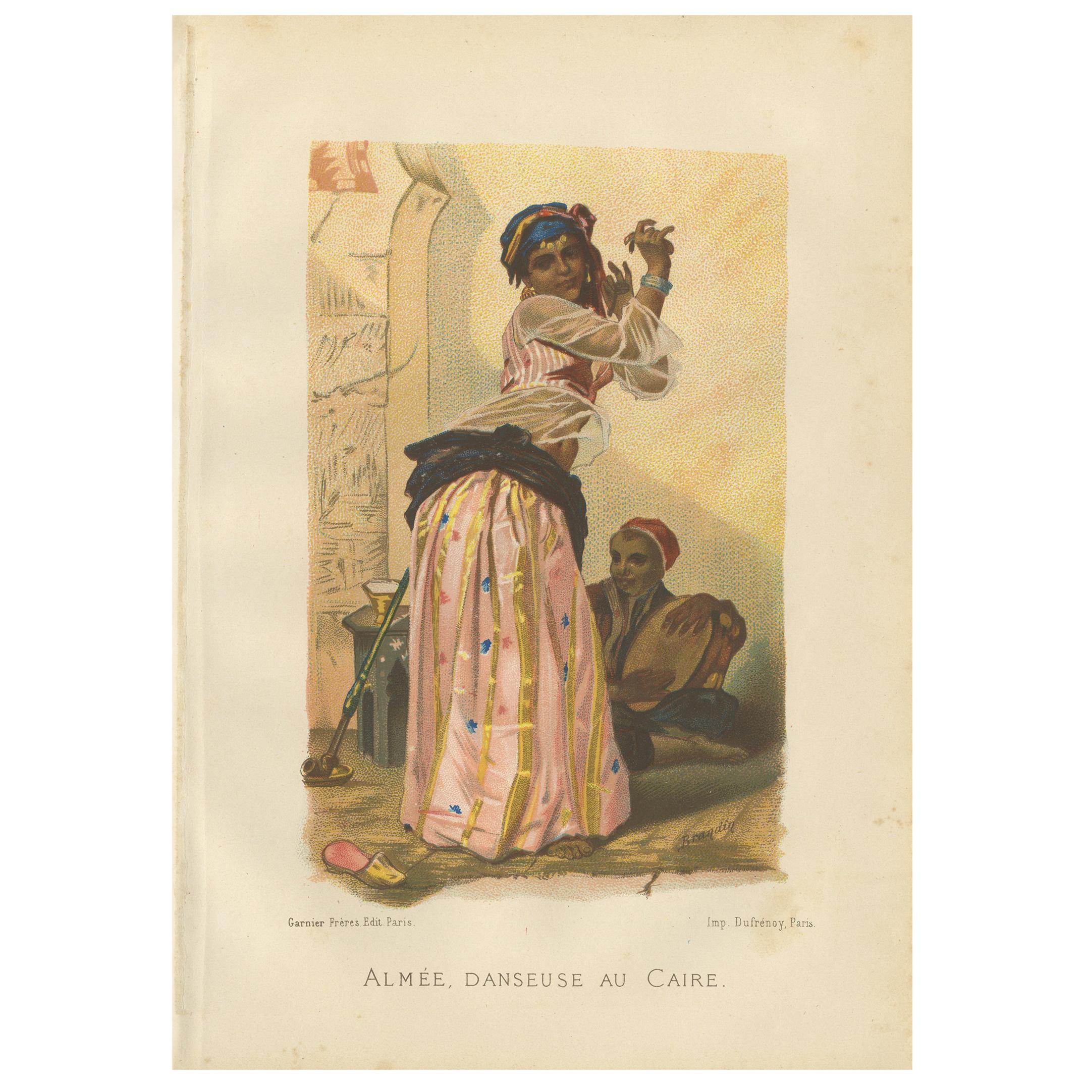 Antique Print of a Dancer of Cairo by Grégoire, '1883' For Sale