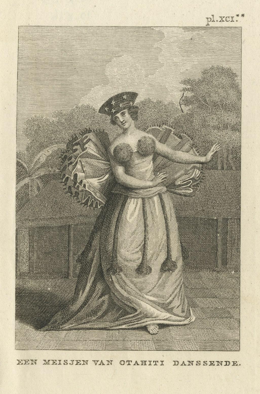 Paper Antique Print of Dancing Girl of Otahiti or Tahiti by Cook, 1803 For Sale