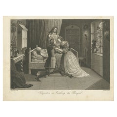 Antiker Druck einer Sterbeszene, um 1850