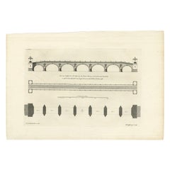 Impression ancienne d'un dessin pour un pont de la Tamise, Londres, Angleterre, 1725