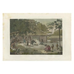 Antique Print of a Domestic Scene in Kupang by Ferrario '1831'